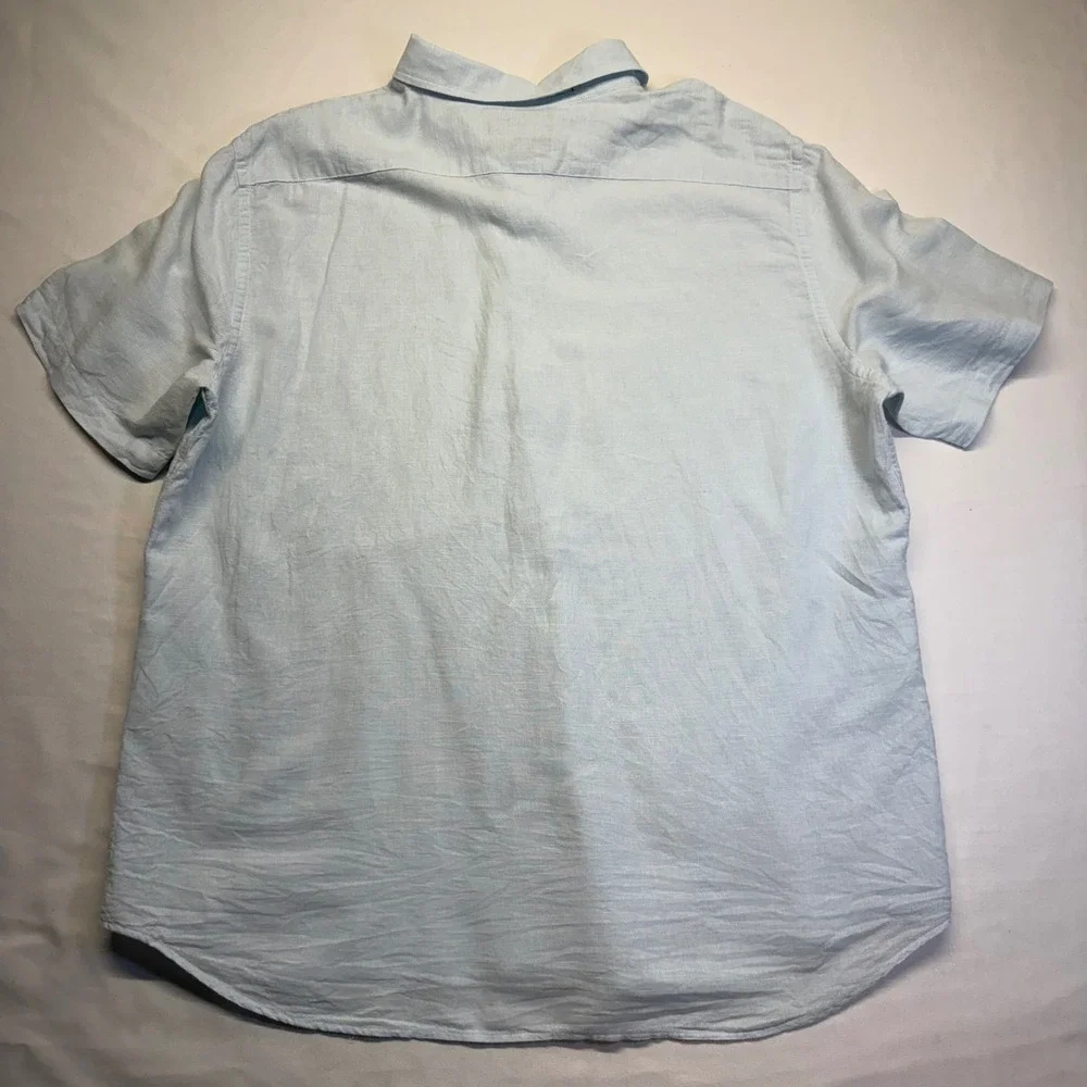 Banana Republic Linen Shirt XL Blue Coastal Beach Resort Summer Camp Collar Slim